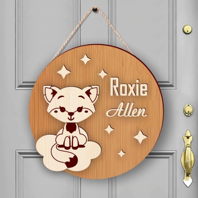 Houten naamdecoratie met vosje – gepersonaliseerd