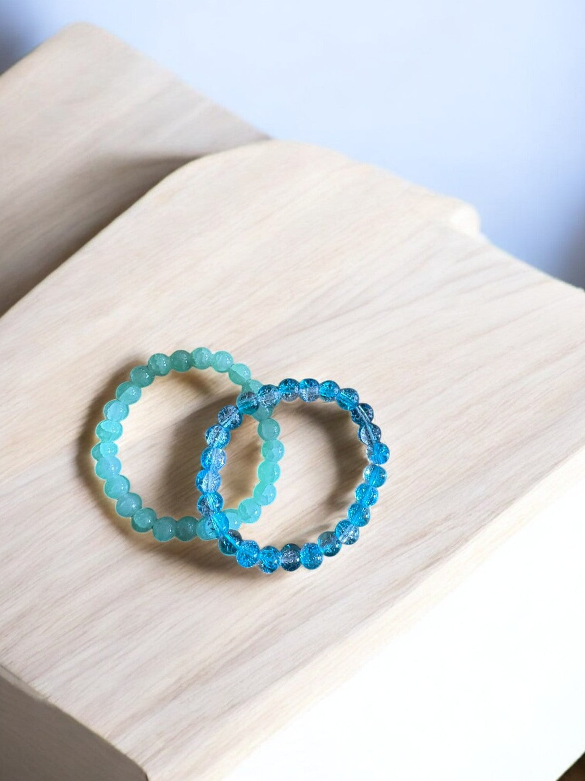 🌊 Ocean Breeze Armbandenset – Aqua & IJsblauw Barstglas