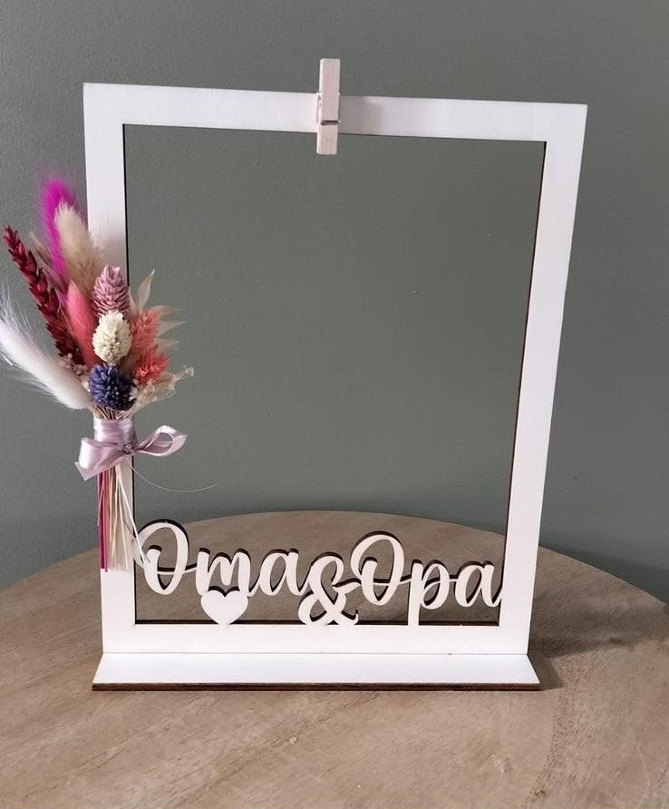 Houten Fotokader met Droogbloemen – 'Meter' / 'Oma & Opa'