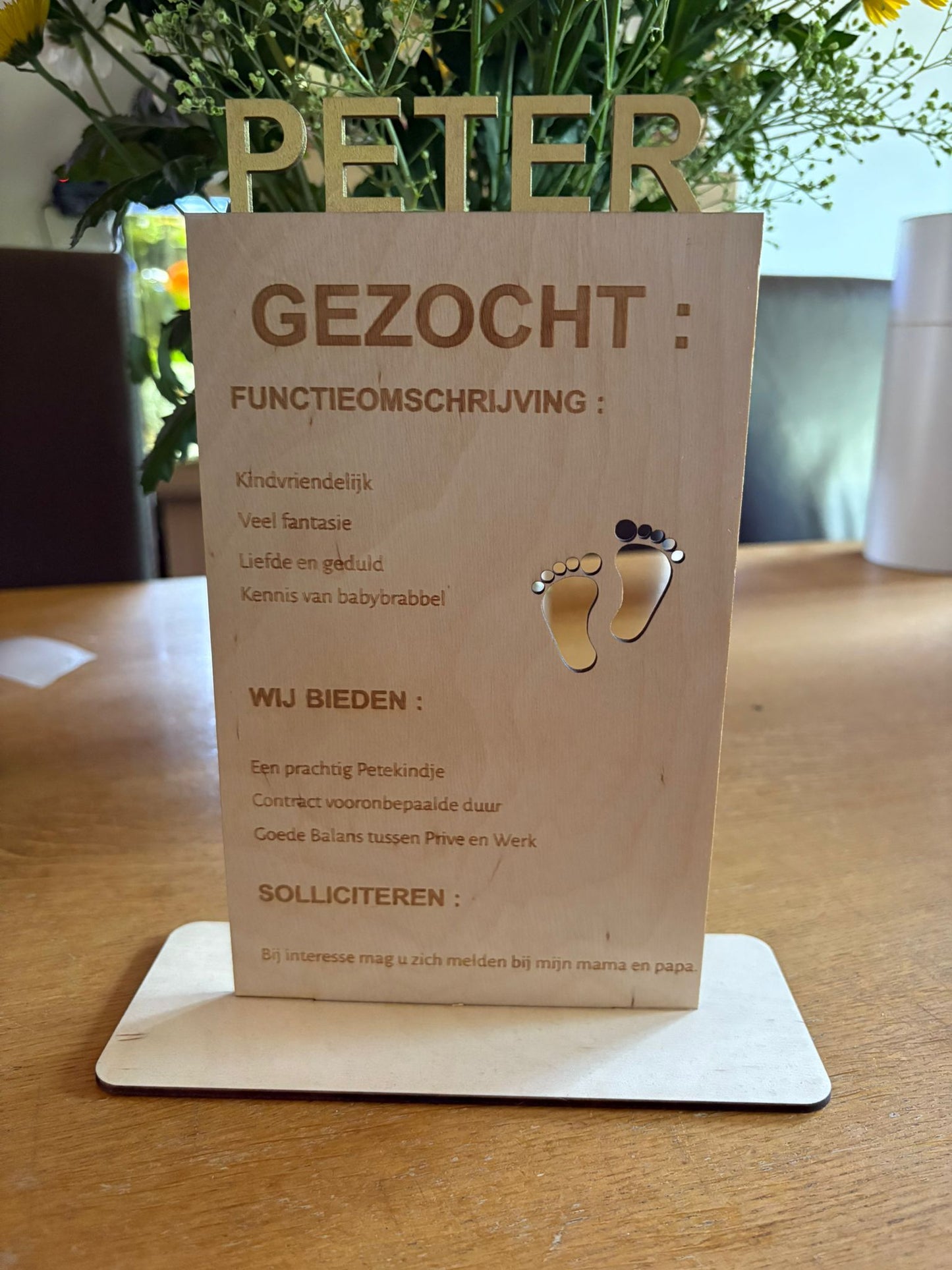 👣 Product 3: “Gezocht: Meter / Peter” houten bord