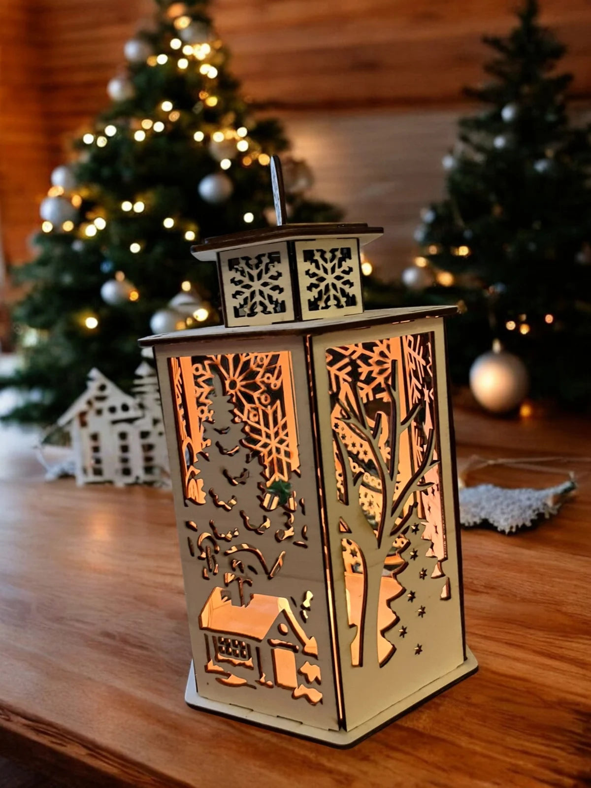 🕯️ Houten Kerstlantaarn met Sfeerverlichting ✨