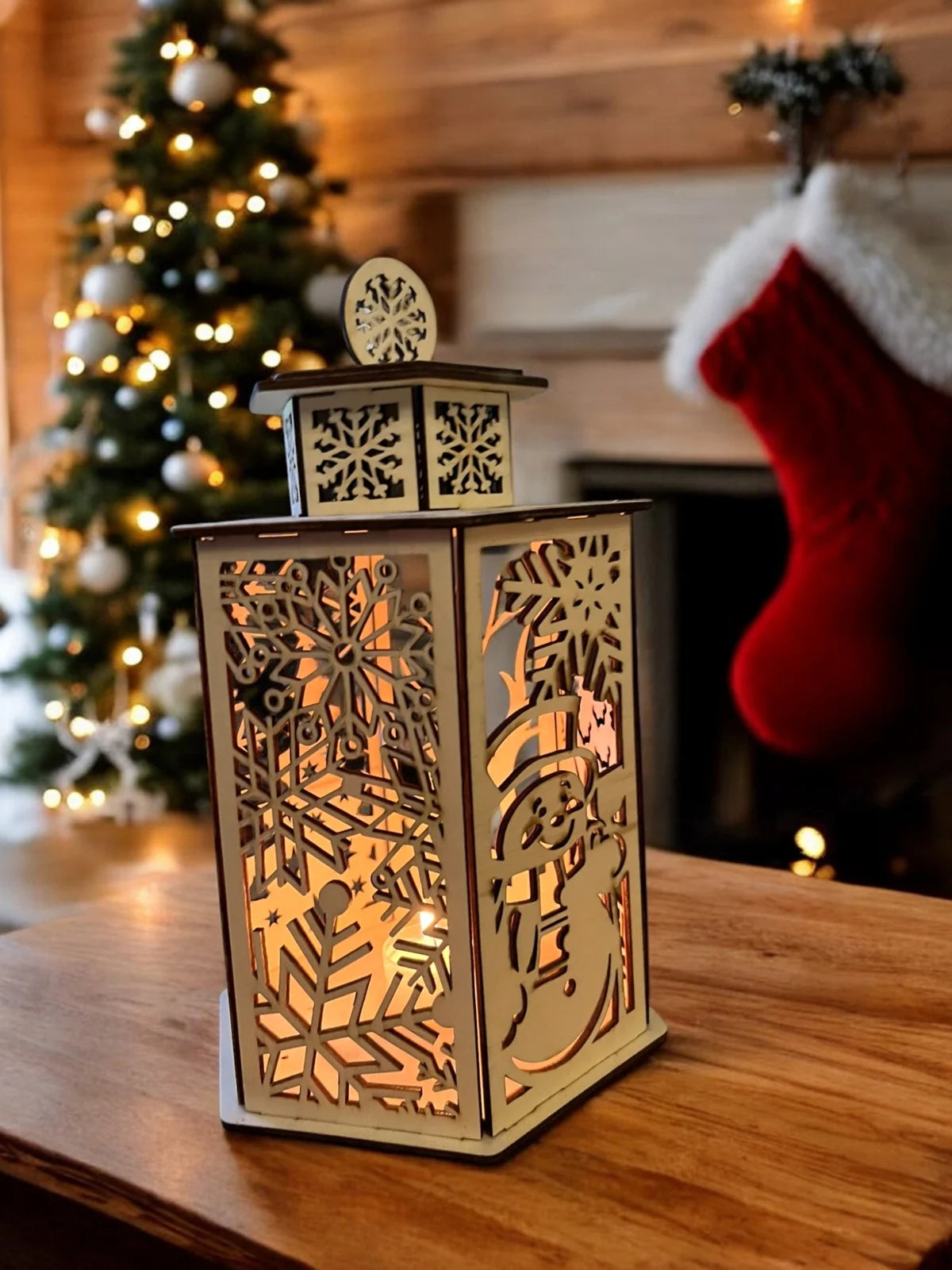 🕯️ Houten Kerstlantaarn met Sfeerverlichting ✨