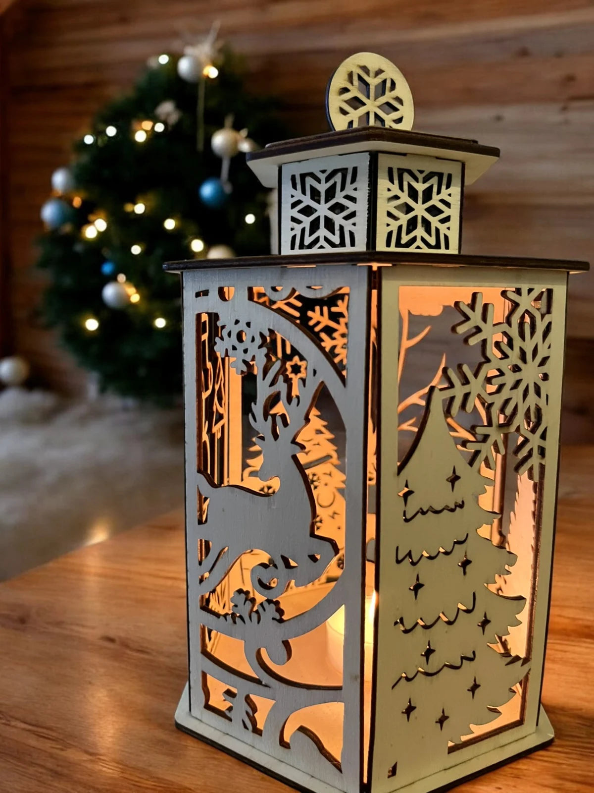 🕯️ Houten Kerstlantaarn met Sfeerverlichting ✨
