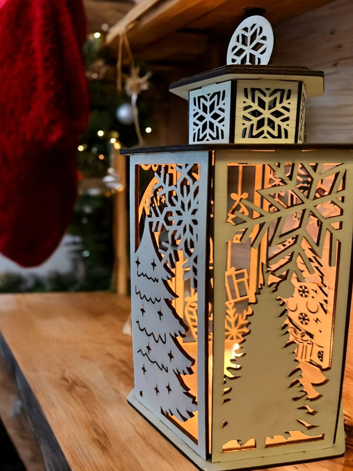🕯️ Houten Kerstlantaarn met Sfeerverlichting ✨