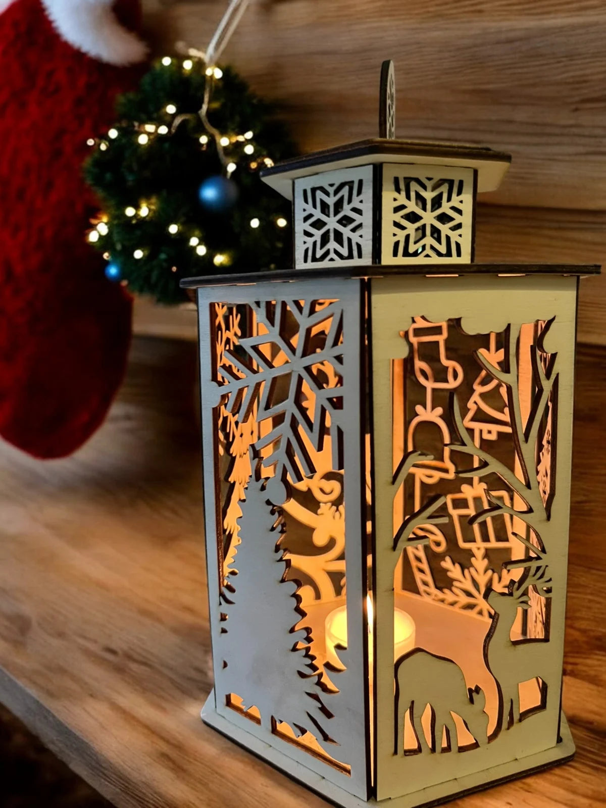 🕯️ Houten Kerstlantaarn met Sfeerverlichting ✨