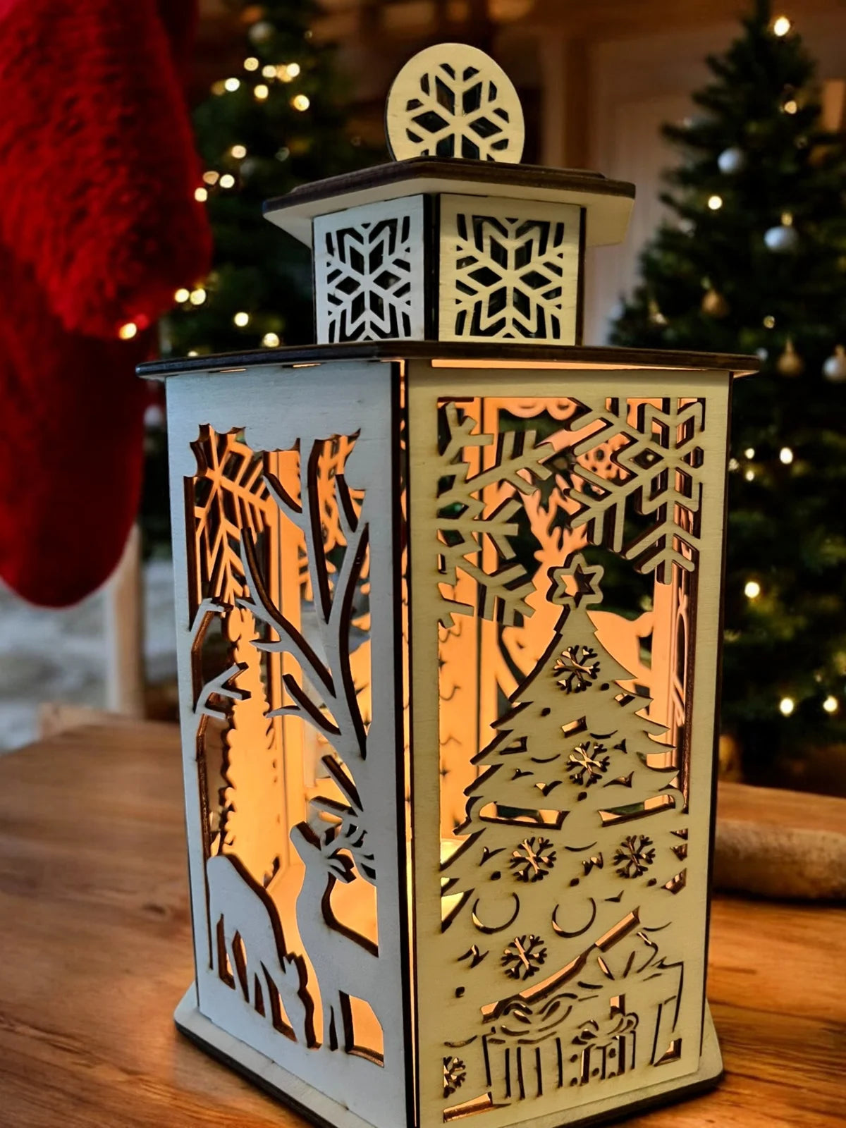 🕯️ Houten Kerstlantaarn met Sfeerverlichting ✨