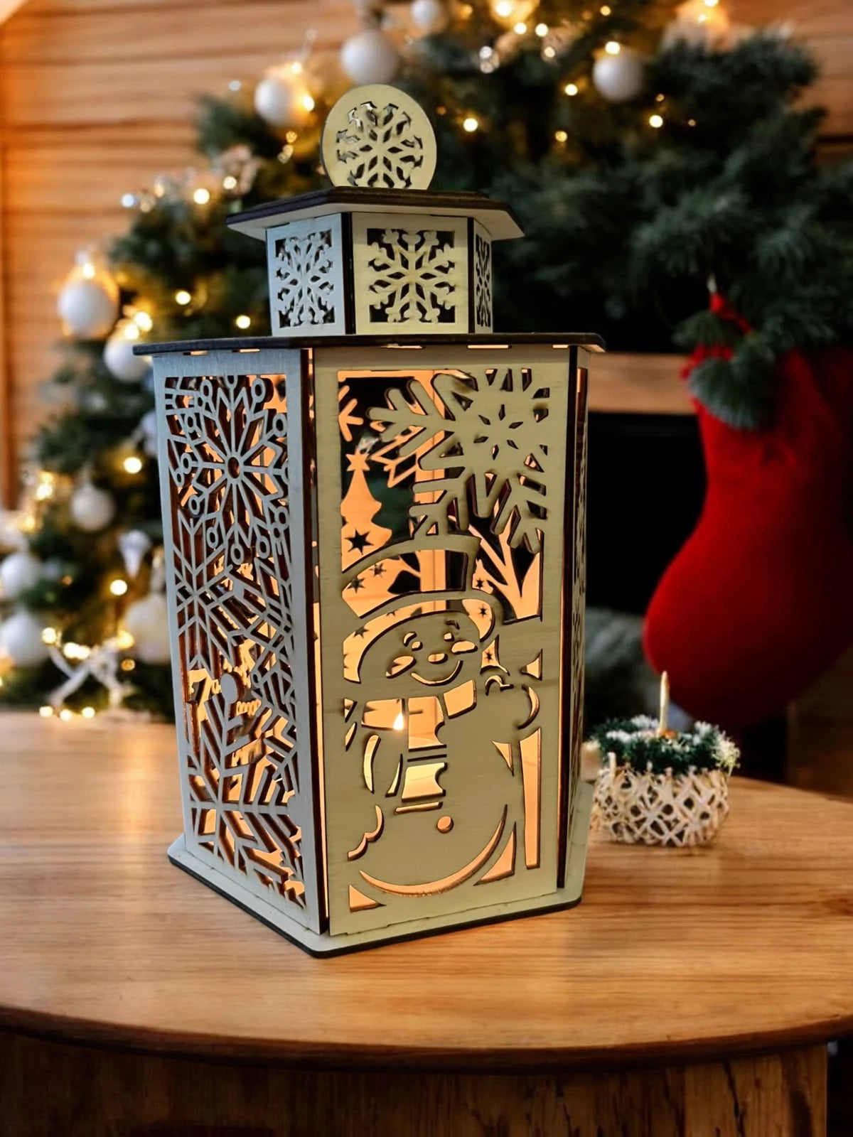 🕯️ Houten Kerstlantaarn met Sfeerverlichting ✨