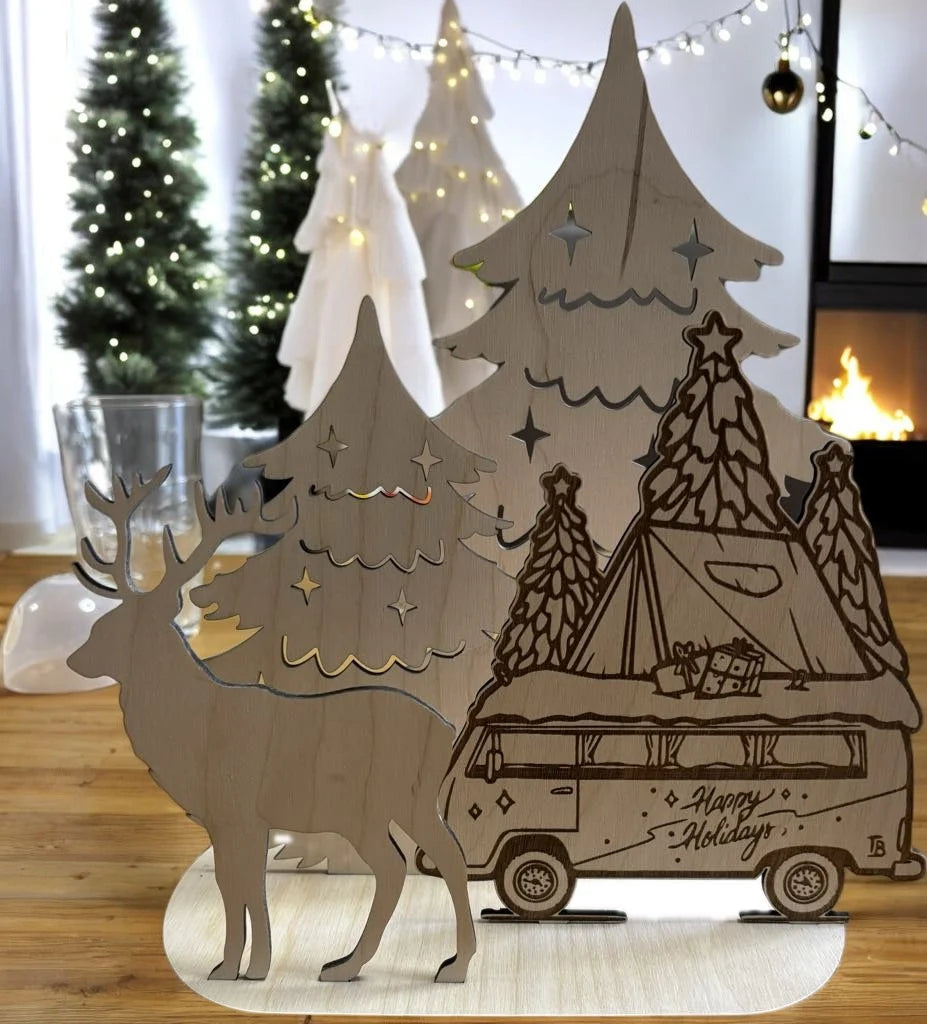 🦌 Houten Rendier & Kerstbomen Decoratie – met mogelijkheid tot personalisatie ✨