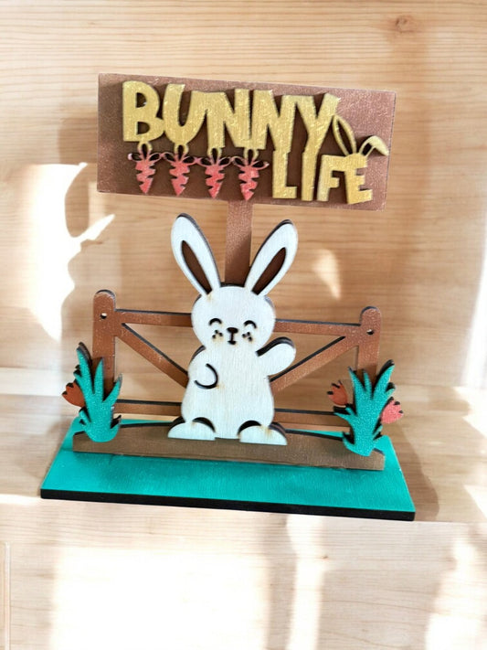 🐰 Bunny Life – Houten Paasdecoratie