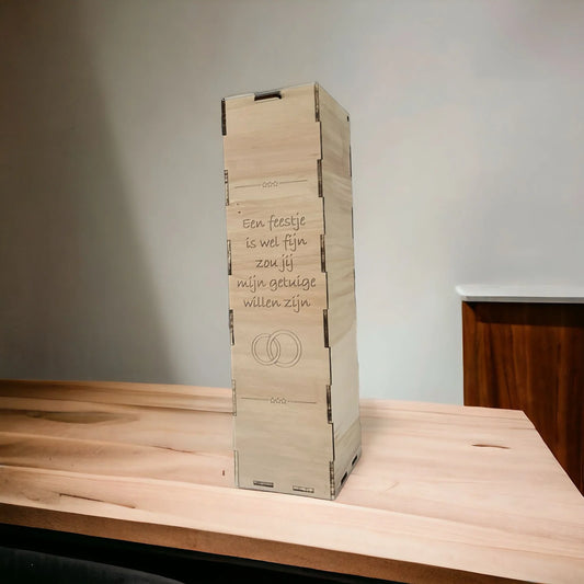 Houten Wijnfles Cadeaubox “Zou jij mijn getuige willen zijn?”