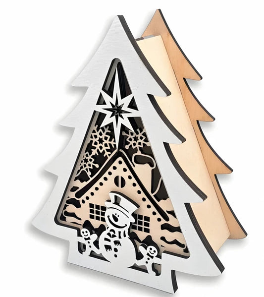 ❄️⛄ Houten Kerstboom Lantaarn – Winter Sneeuwman & Huisje ✨🏡