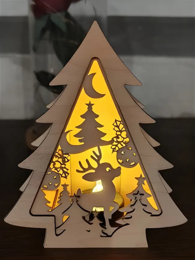 🌟✨ Houten Kerstboom Lantaarn – Winter Wonderland Lichtdecoratie ✨🦌
