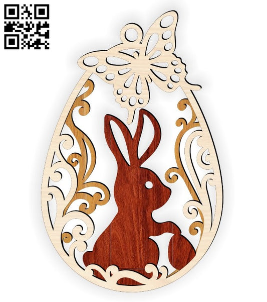 🐰 Houten Paasei met Konijn & Vlinder – 3-Delig Sierornament