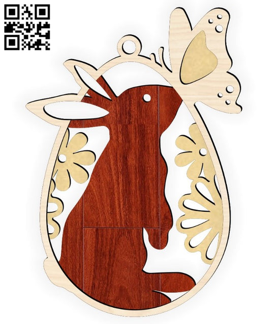 🥚 Houten Paasei met Konijn & Vlinder – 3-Delig Lente Ornament
