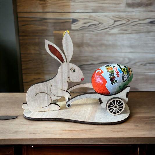 🐇 Houten Paashaas met Kruiwagen – Eierhouder Decoratie