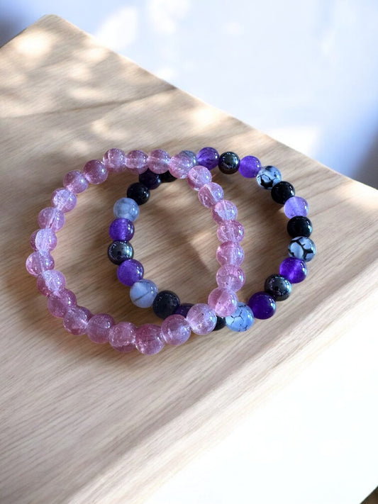 💜 Mystieke Droom Armbanden – Paars & Roze Glaskralen Set