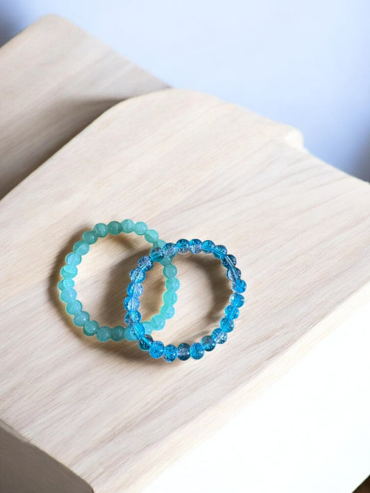 🌊 Ocean Breeze Armbandenset – Aqua & IJsblauw Barstglas