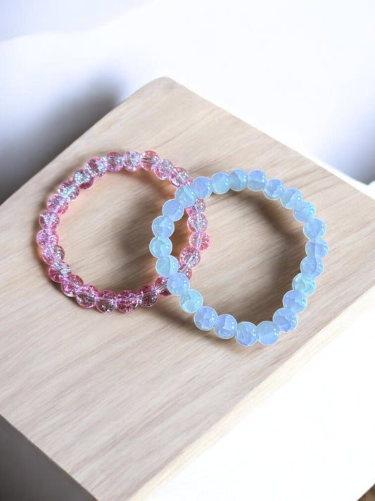 ✨ Dreamlight Armbandenset – IJsroze & Melkblauw Glaskralen