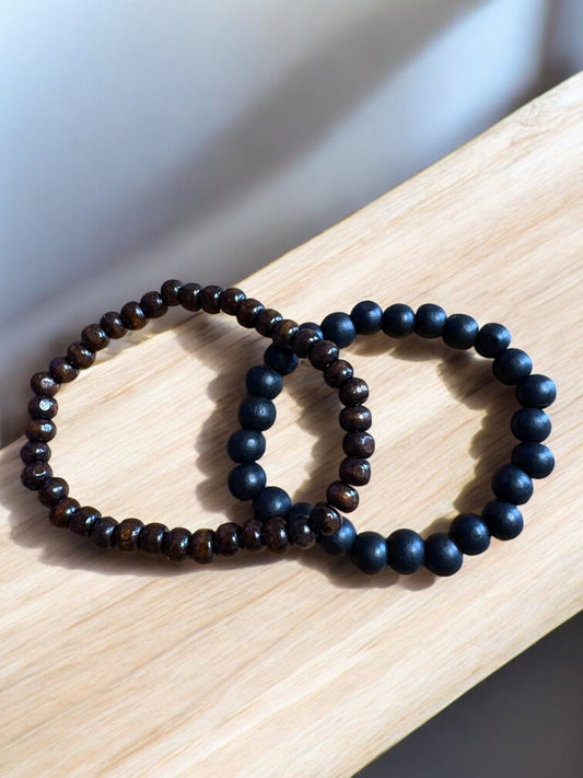 🌑 Earth Element Armbandenset – Zwart & Bruin Hout | Minimalistisch & Natuurlijk