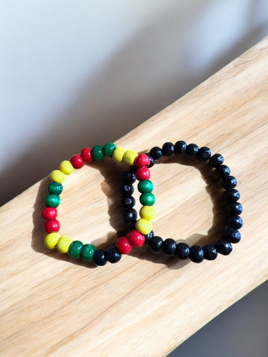 Rasta Vibes Armbandenset – Reggae Colors & Zwart Hout