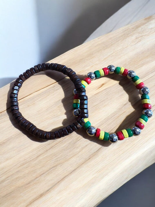 Rasta Rhythm Armbandenset – Culture Vibes & Donkerhout