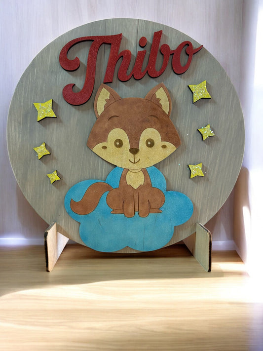 Houten naamdecoratie met vosje – gepersonaliseerd