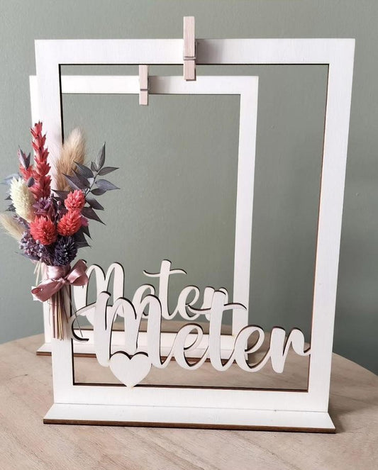 Houten Fotokader met Droogbloemen – 'Meter' / 'Oma & Opa'
