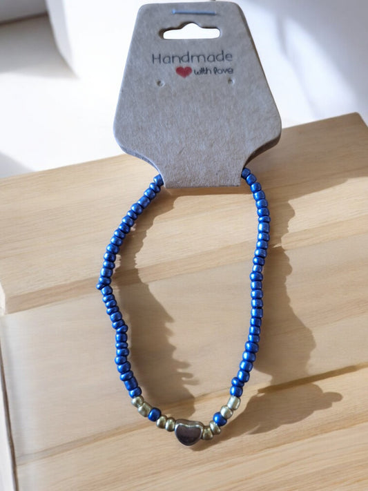 💙 Armband Blauw Metallic – Glanzend, Speels & Met een Hartje