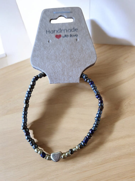 🌌 Armband Metallic Donker – Glansvol & Met een Hart van Zilver