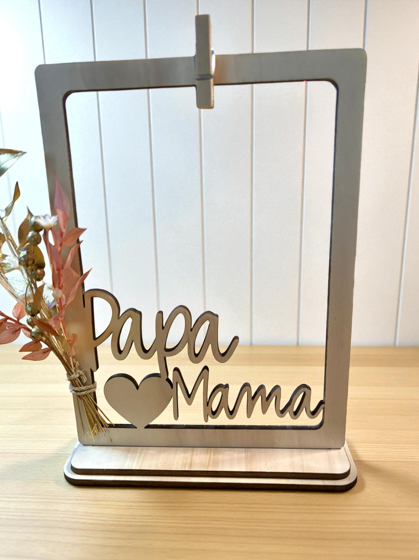 Houten Fotokader met Droogbloemen – 'Meter' / 'Oma & Opa'