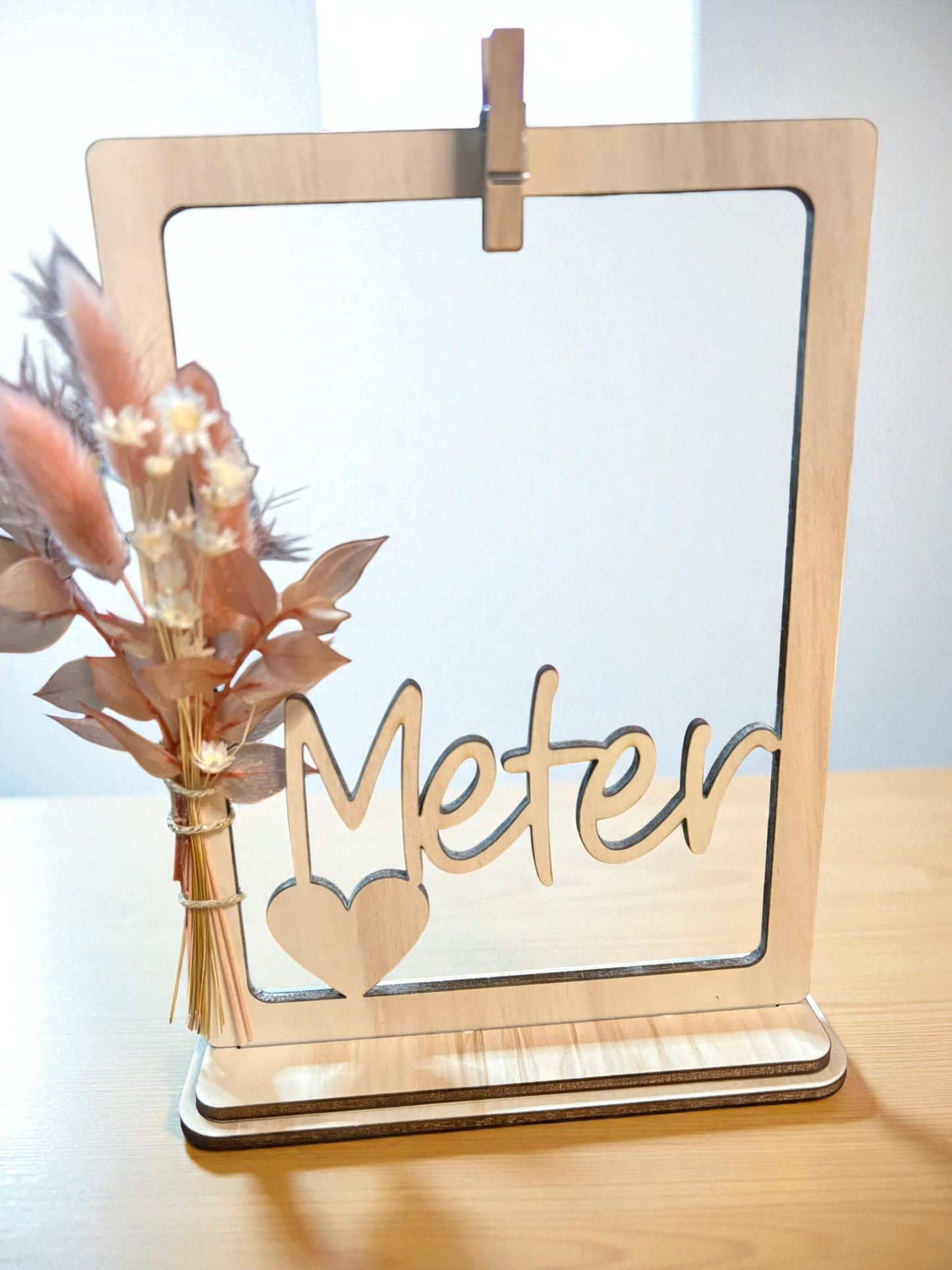 Houten Fotokader met Droogbloemen – 'Meter' / 'Oma & Opa'