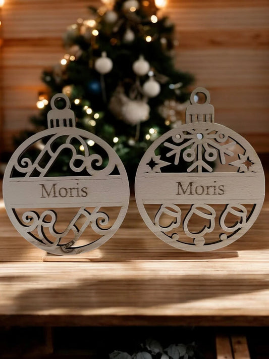 🎄 Houten Kerstbal met Naam – Gepersonaliseerde Kerstdecoratie ✨
