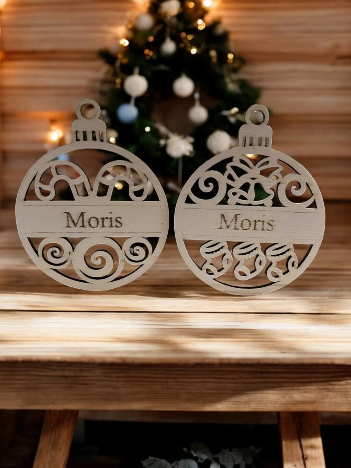 🎄 Houten Kerstbal met Naam – Gepersonaliseerde Kerstdecoratie ✨