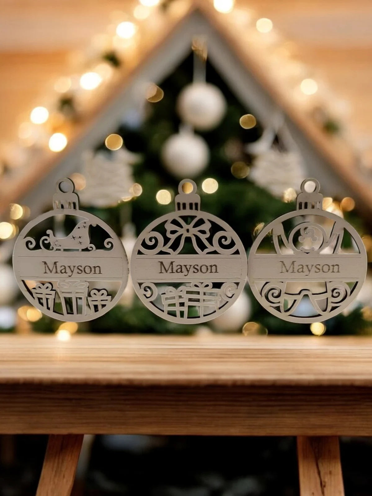 🎄 Houten Kerstbal met Naam – Gepersonaliseerde Kerstdecoratie ✨