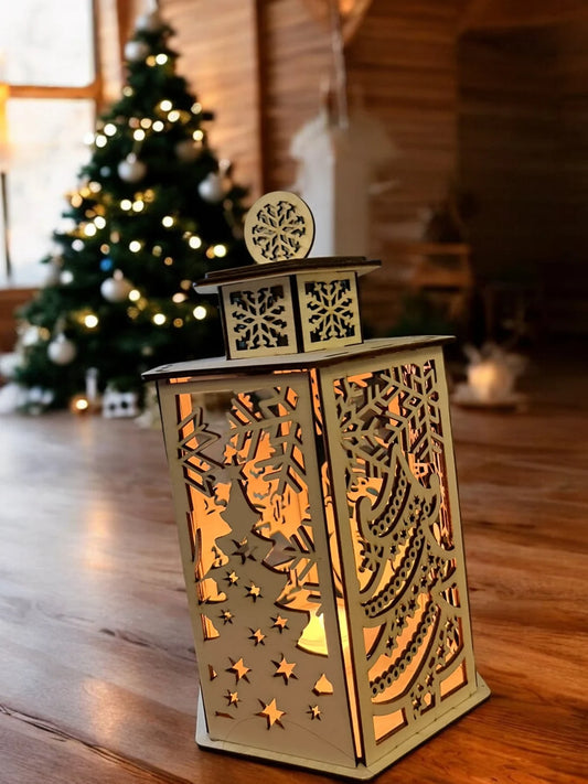 🕯️ Houten Kerstlantaarn met Sfeerverlichting ✨