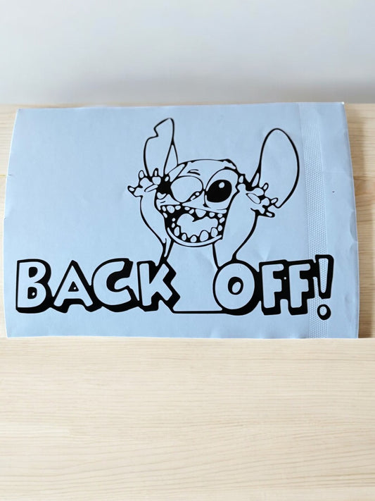 Sticker “Back Off!” met Stitch Design 🛑🌀