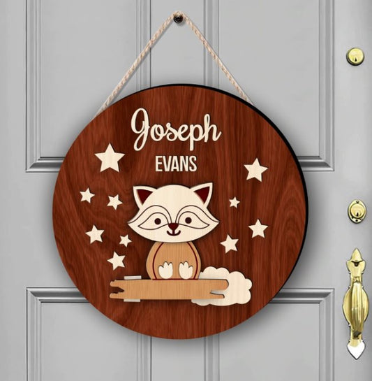 Gepersonaliseerd Houten Naambord Vos met Sterren ruw