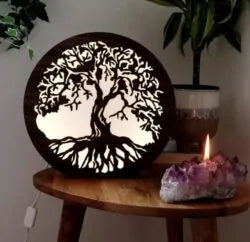 Houten Nachtlamp 'Levensboom' – Ronde LED Sfeerlamp