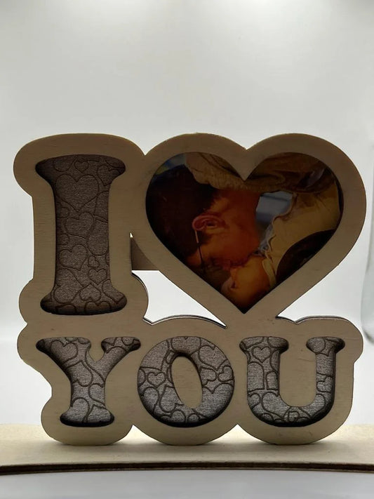 Houten Fotokader "I ❤️ YOU" – Liefdescadeau