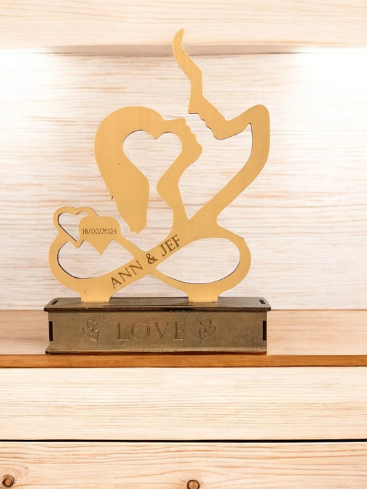 Houten Silhouet Koppel – Gepersonaliseerd Decor met Namen en Datum