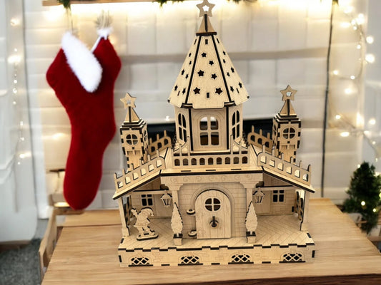 🎄 Houten Kerstkasteel met LED-verlichting ✨