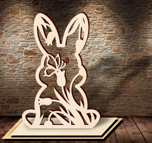 🦋 Houten Konijn met Vlinder – Charmante Voorjaarsdecoratie
