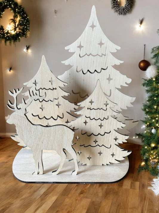 🦌 Houten Rendier & Kerstbomen Decoratie – met mogelijkheid tot personalisatie ✨